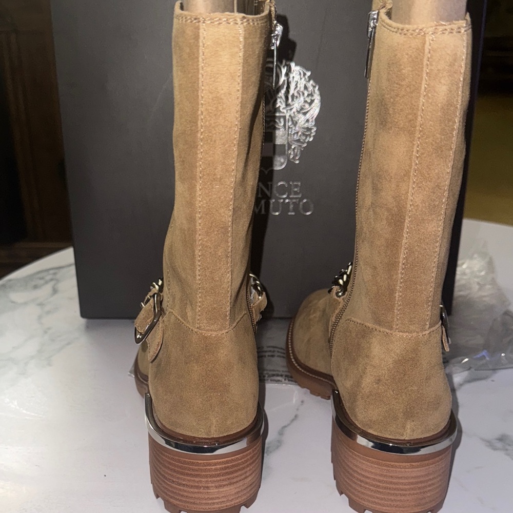 Vince Camuto Tan Combat Boots with Chain Detail - Picture 2 of 8
